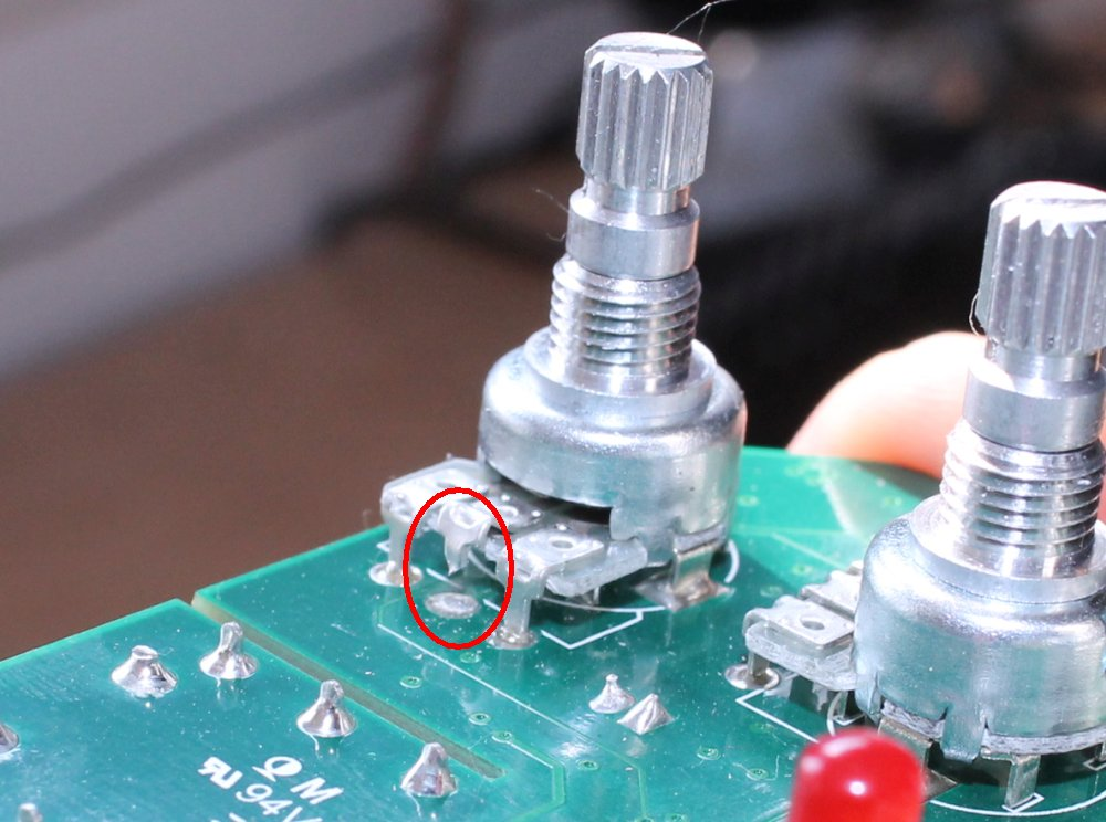 Two independent potentiometers used for volume and tone controls 